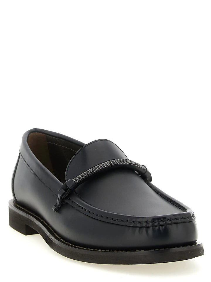 Brunello Cucinelli Black Calfskin Slip-On Loafers