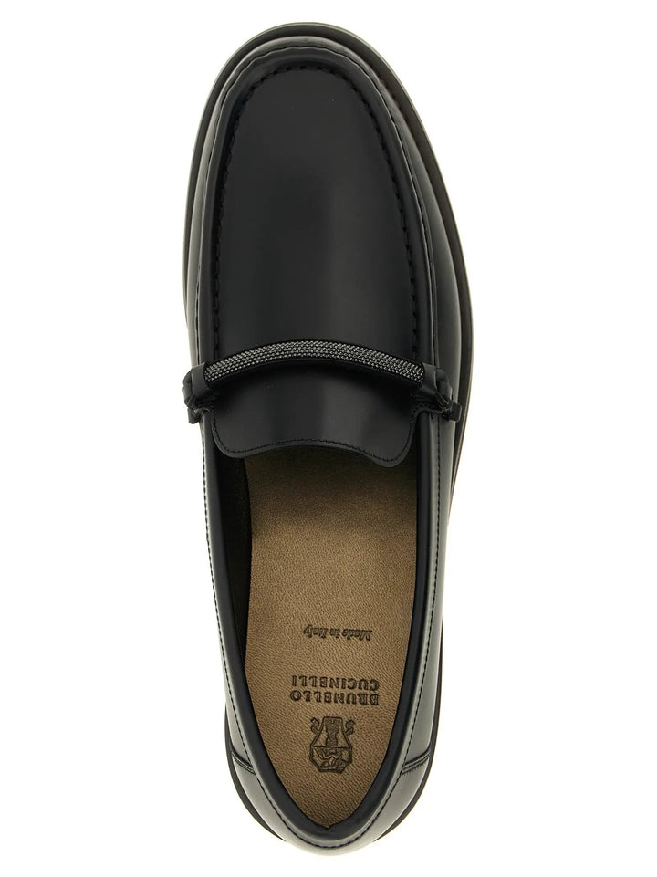 Brunello Cucinelli Black Calfskin Slip-On Loafers
