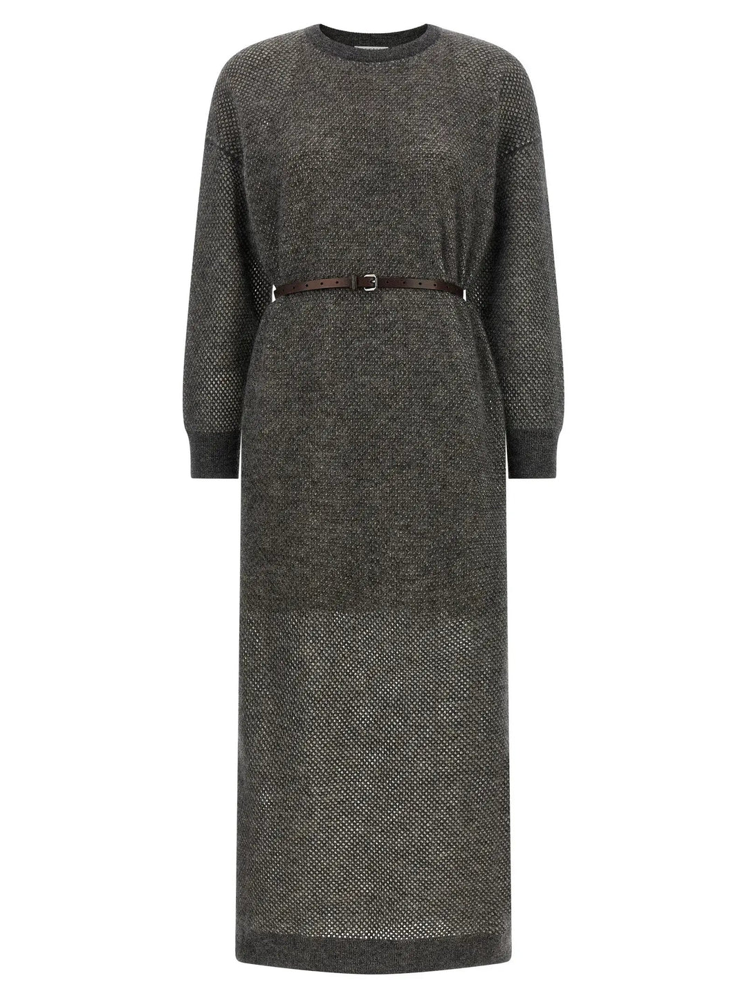 Brunello Cucinelli Gray Wool Midi Dress