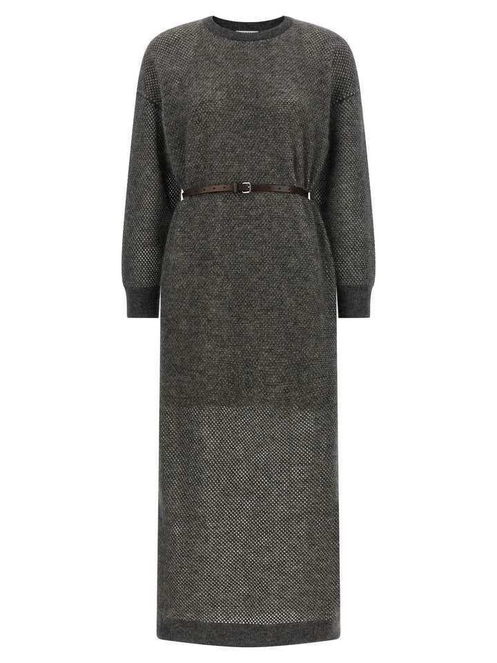 Brunello Cucinelli Gray Wool Midi Dress
