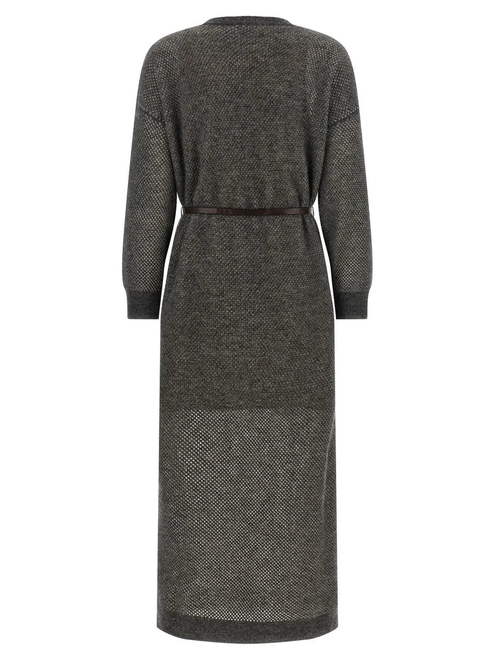 Brunello Cucinelli Gray Wool Midi Dress