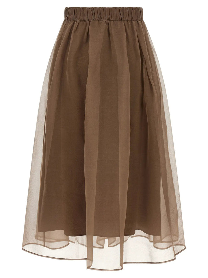 Brunello Cucinelli Brown Silk Midi Skirt