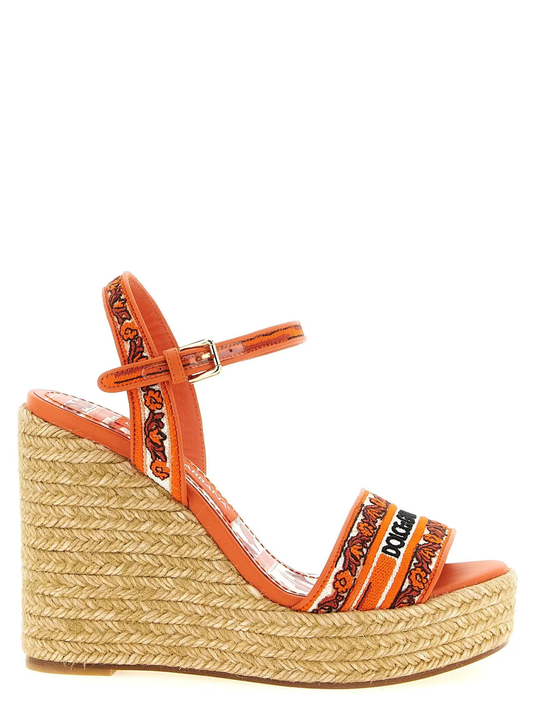 Dolce &amp; Gabbana Orange Cotton Wedge Sandals