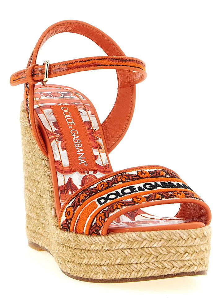 Dolce &amp; Gabbana Orange Cotton Wedge Sandals