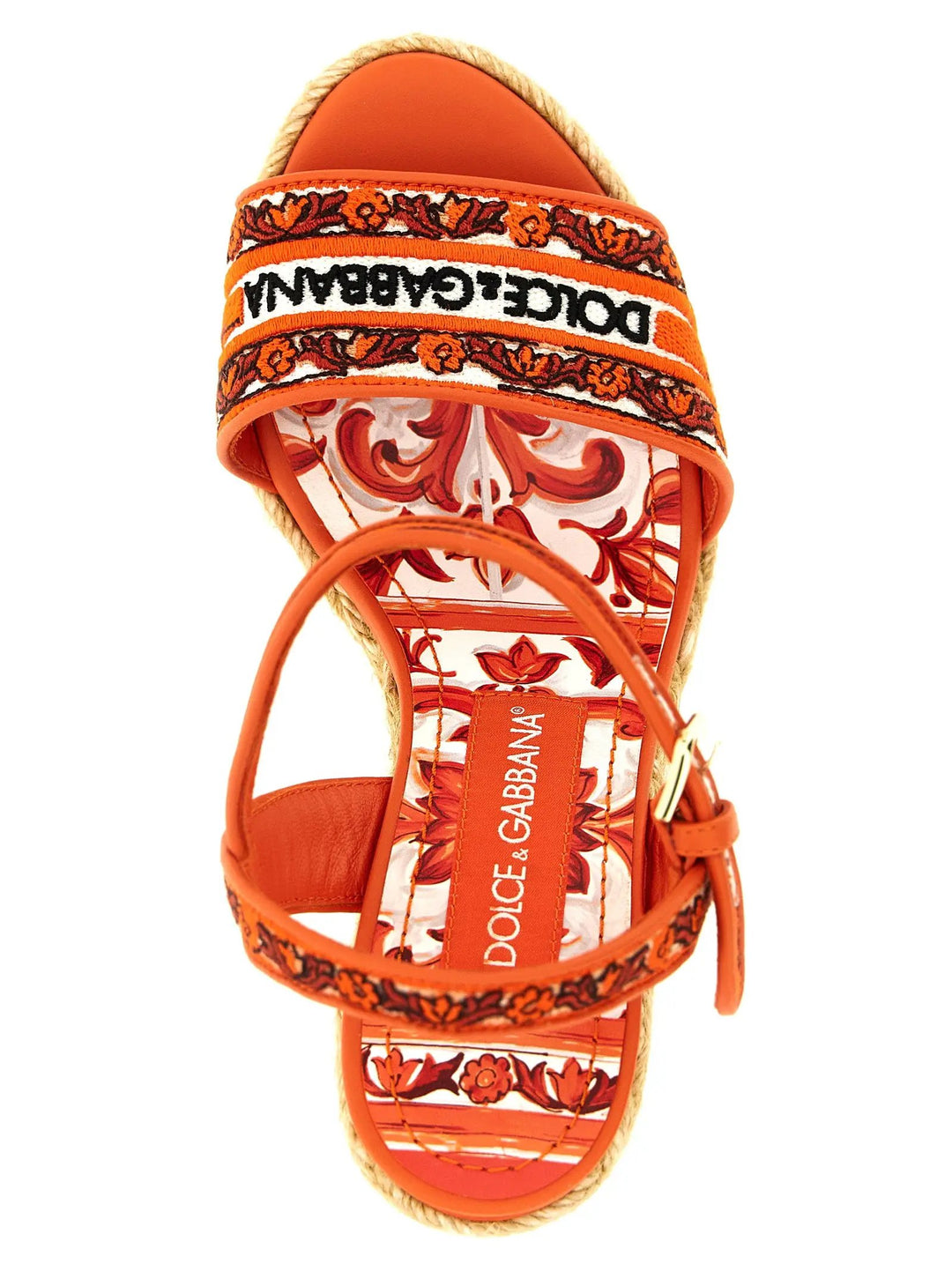 Dolce &amp; Gabbana Orange Cotton Wedge Sandals