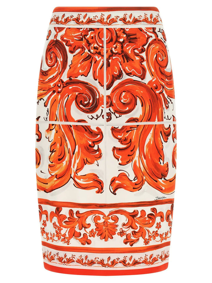 Dolce &amp; Gabbana Orange Silk Midi Skirt
