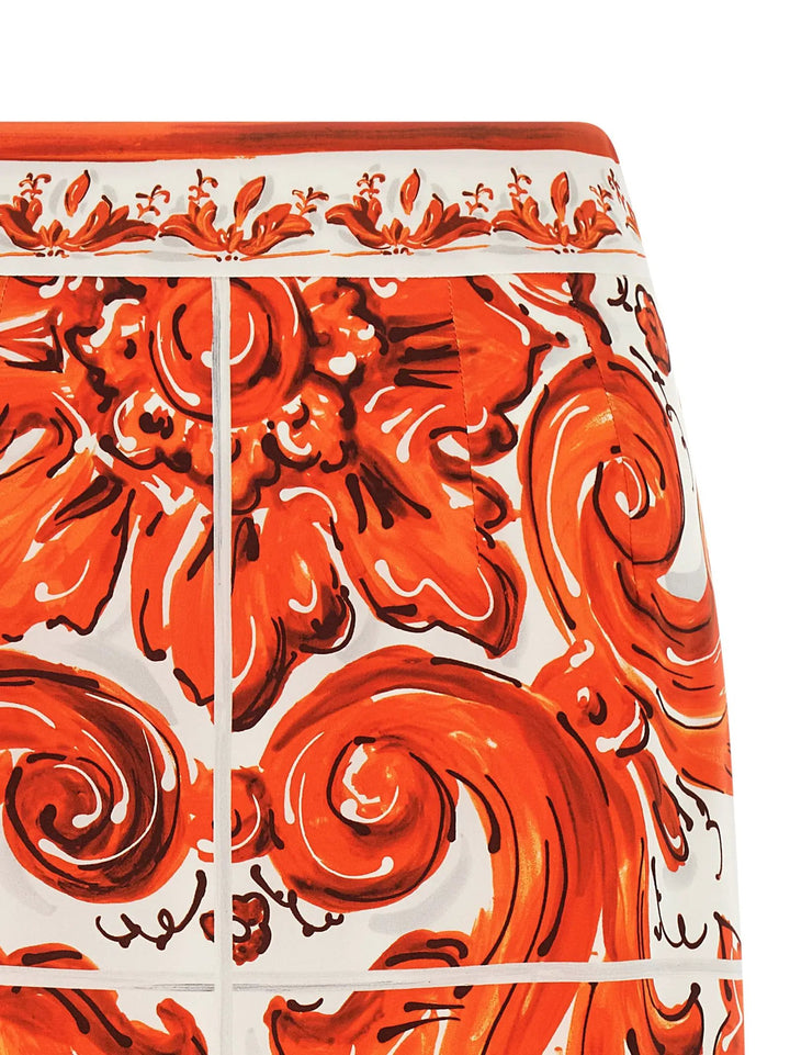 Dolce &amp; Gabbana Orange Silk Midi Skirt