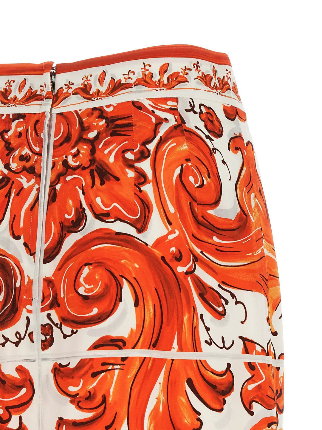 Dolce &amp; Gabbana Orange Silk Midi Skirt