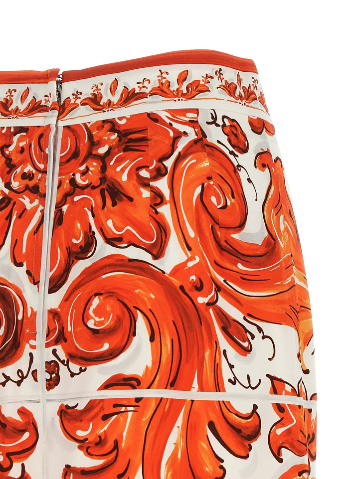 Dolce &amp; Gabbana Orange Silk Midi Skirt