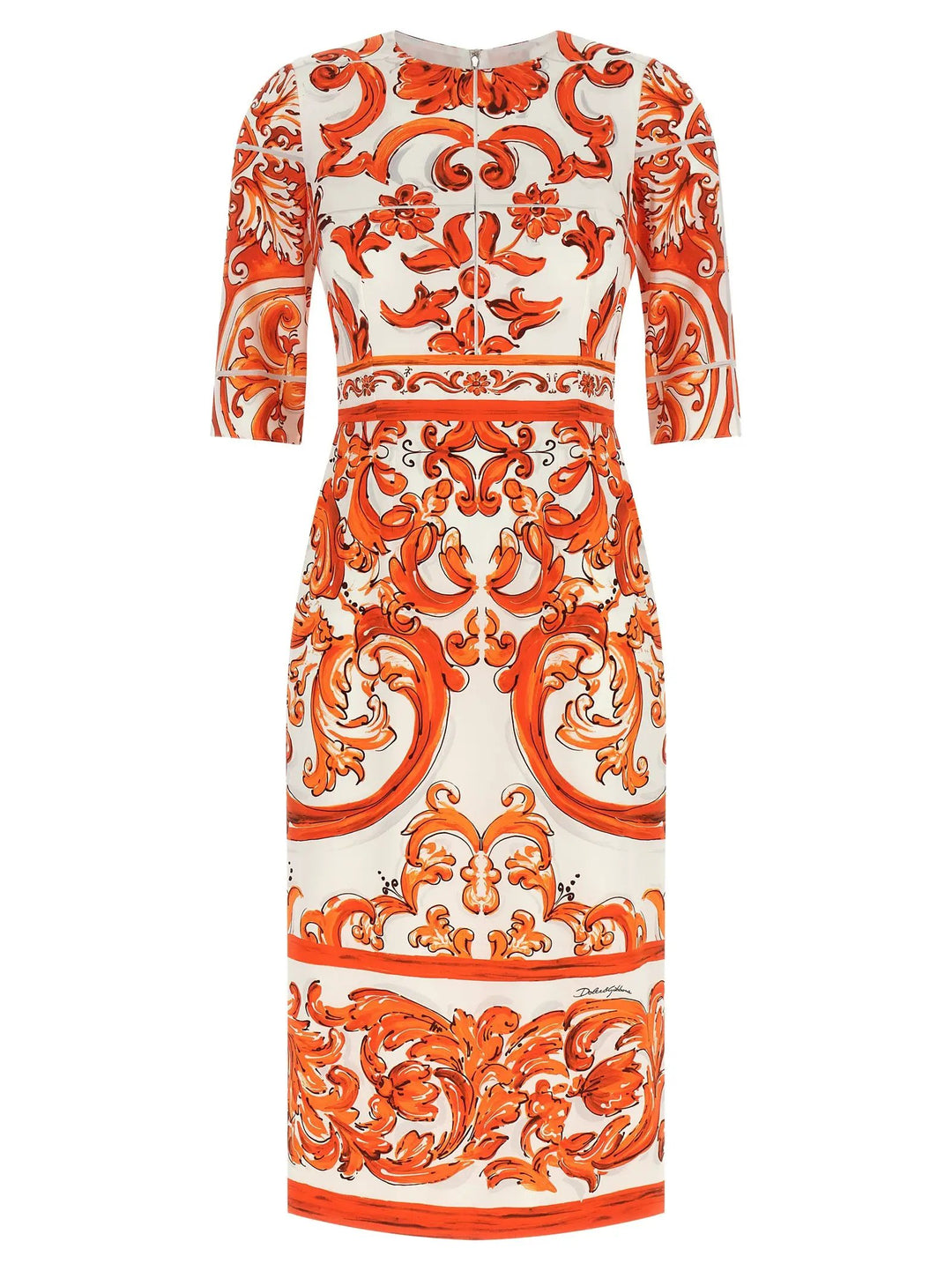 Dolce &amp; Gabbana Sample Sale | Dolce &amp; Gabbana Orange Silk Midi Dress - | Designer outlet