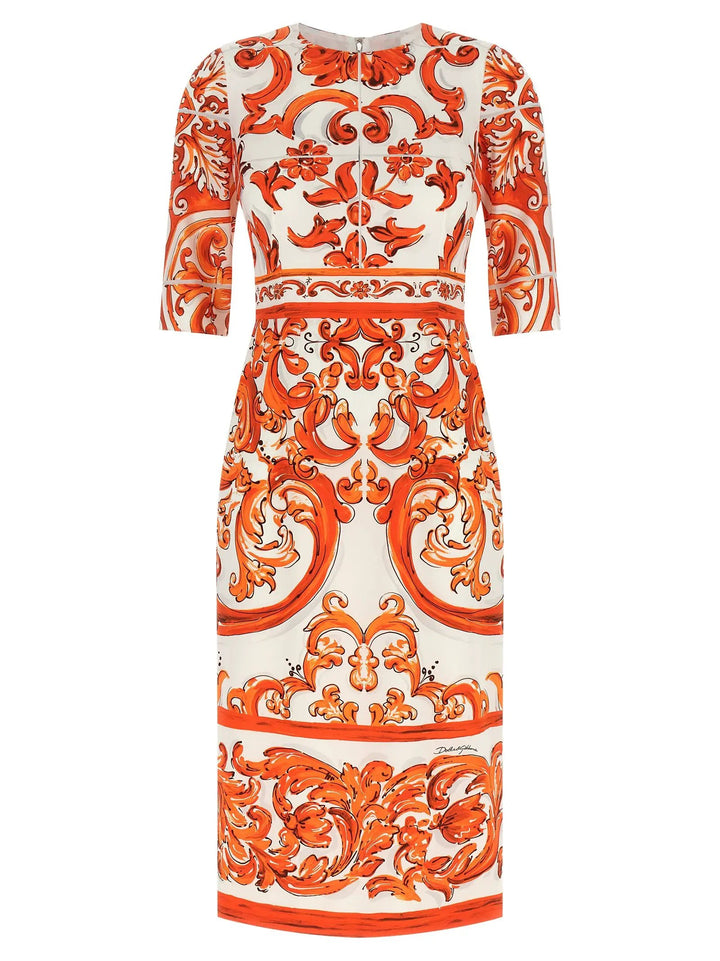 Dolce &amp; Gabbana Sample Sale | Dolce &amp; Gabbana Orange Silk Midi Dress - | Designer outlet