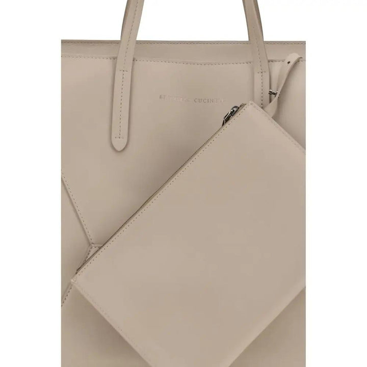 Brunello Cucinelli Beige Calf Leather Bos Taurus Shoulder Bag