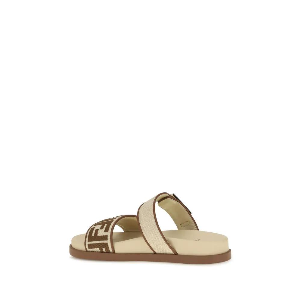 Fendi Brown Raffia Flat Sandals