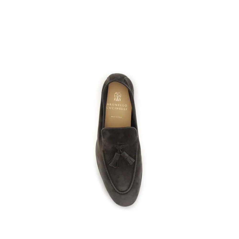 Brunello Cucinelli Beige Calf Leather Bos Taurus Slip-On Loafers