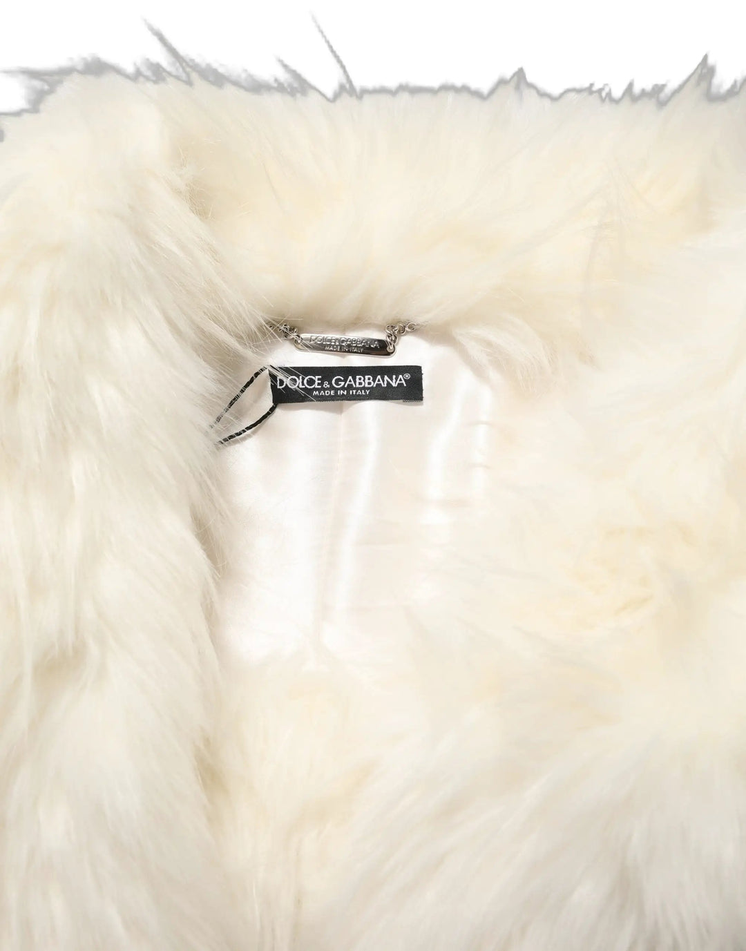 Dolce &amp; Gabbana White Faux Fur Long Sleeves Coat Jacket