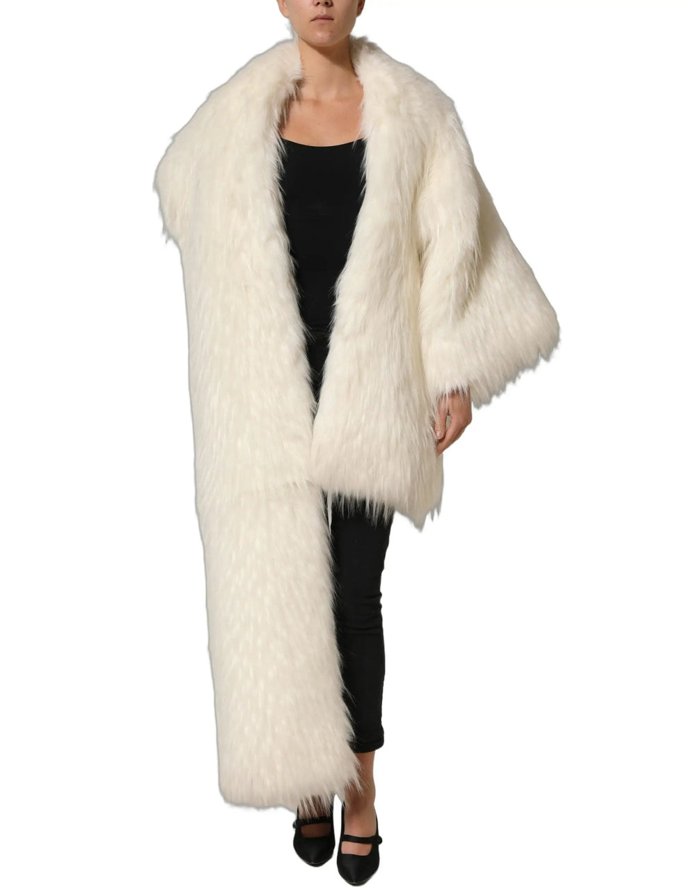 Dolce & Gabbana Sample Sale | Dolce & Gabbana White Faux Fur Long Sleeves Coat Jacket - | Designer outlet