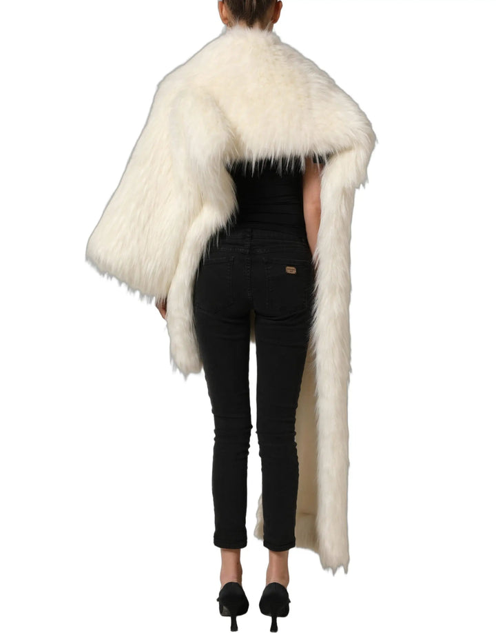Dolce &amp; Gabbana White Faux Fur Long Sleeves Coat Jacket