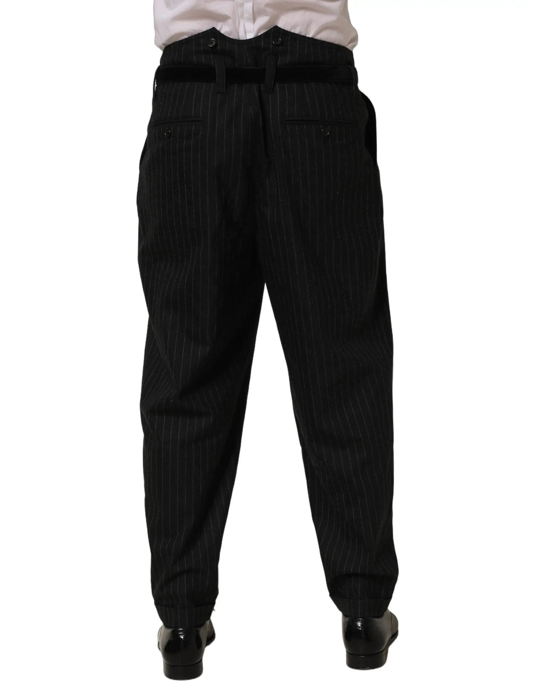 Dolce &amp; Gabbana Black Pinstripe Wool Men Dress Trouser Pants
