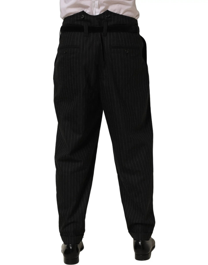 Dolce &amp; Gabbana Black Pinstripe Wool Men Dress Trouser Pants