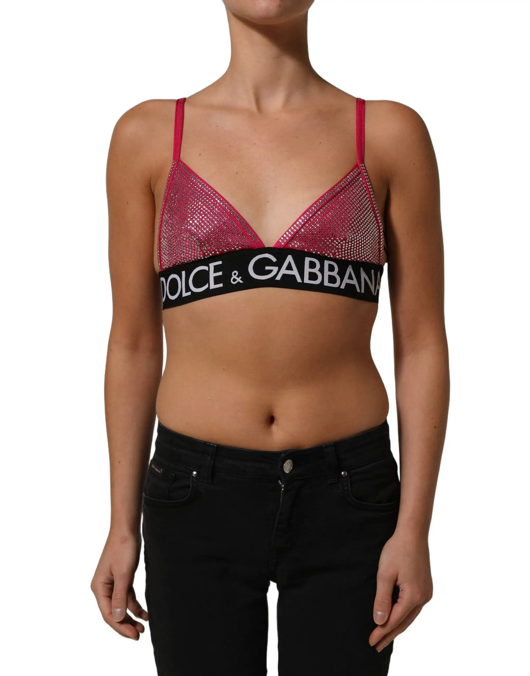 Dolce &amp; Gabbana Pink Crystal Embellished Bralette Crop Top