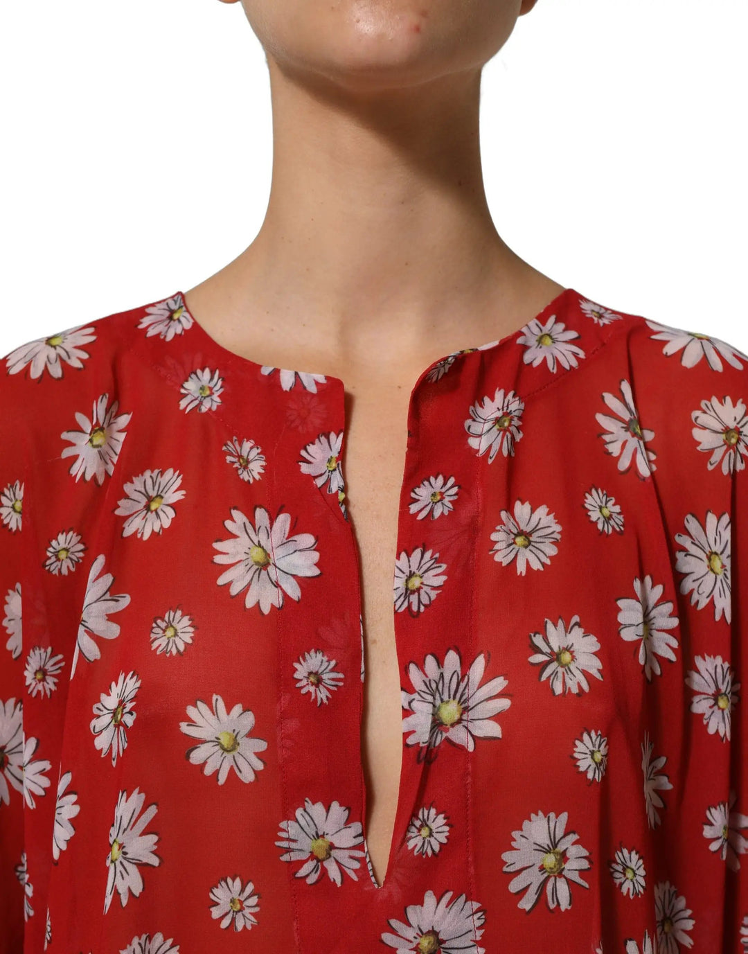 Dolce &amp; Gabbana Red Floral V-neck Polyester Kaftan Blouse Top