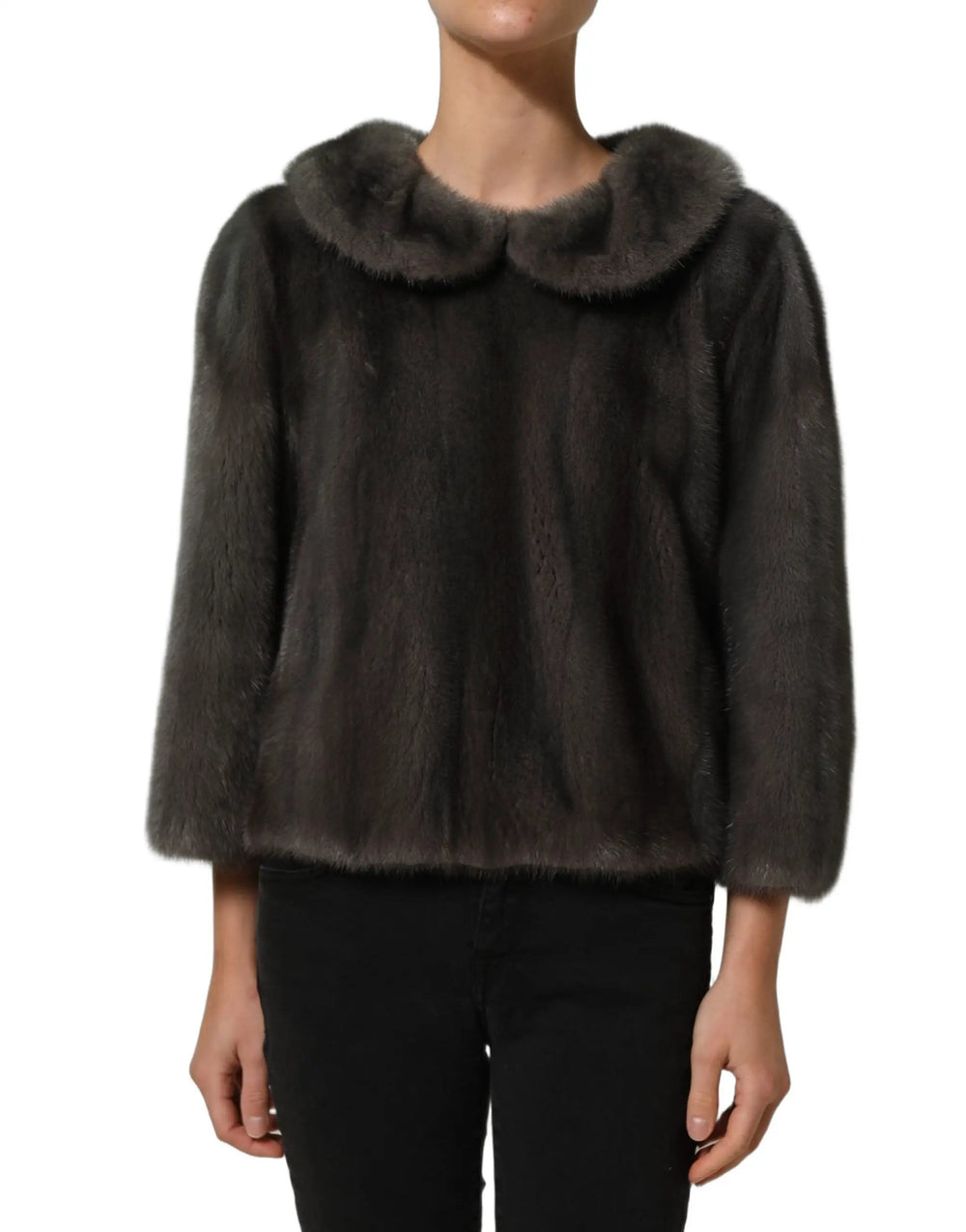 Dolce & Gabbana Sample Sale | Dolce & Gabbana Dark Gray Mink Fur Round Collar Blouse Top - | Designer outlet
