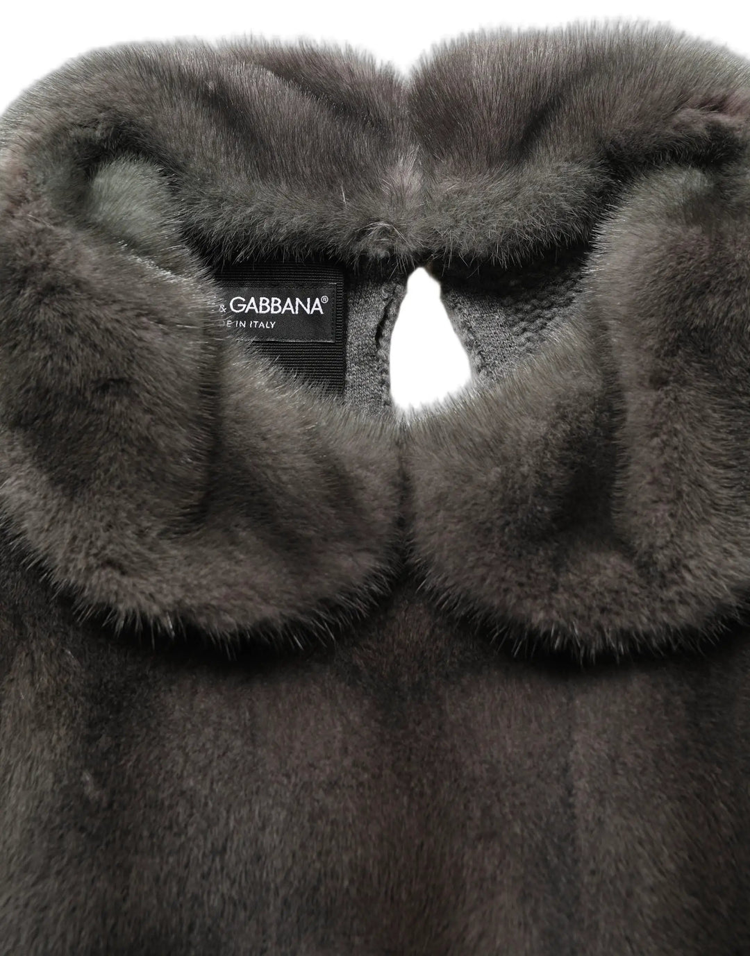 Dolce &amp; Gabbana Dark Gray Mink Fur Round Collar Blouse Top