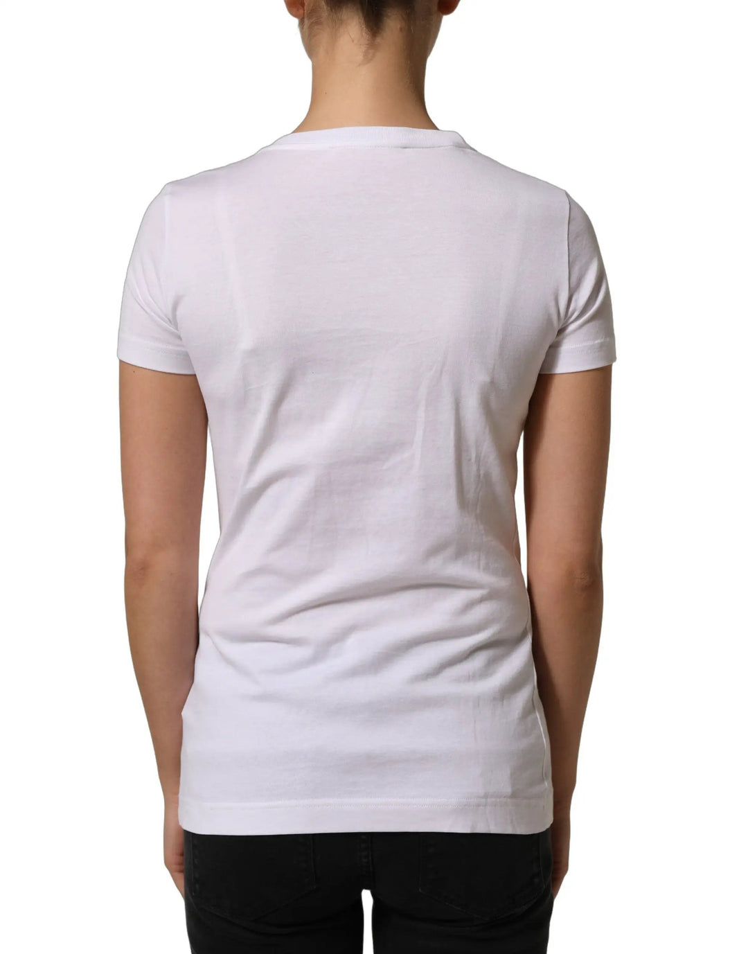 Dolce &amp; Gabbana White DG Logo Embellished Round Neck T-shirt