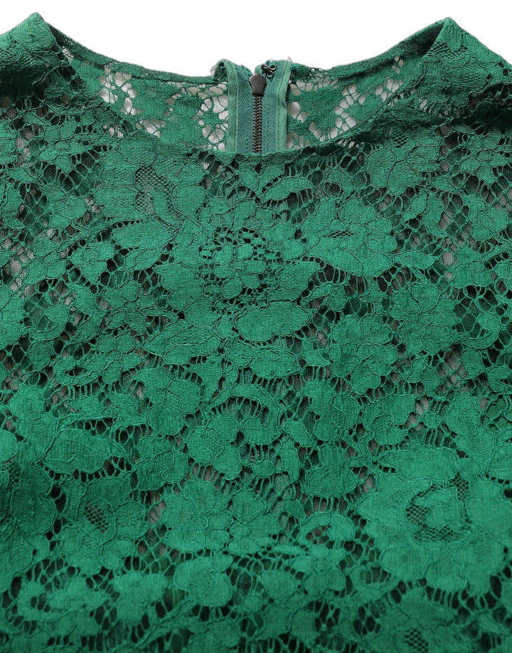 Dolce &amp; Gabbana Green Floral Lace Round Neck Blouse Top