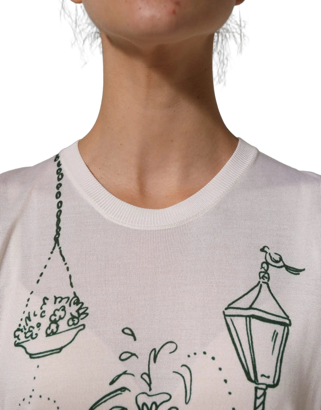 Dolce &amp; Gabbana White Silk Knit Garden Fountain Print Tank Top