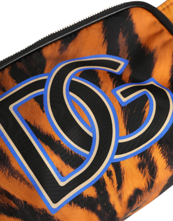 Dolce &amp; Gabbana Brown Tiger Print Nylon Fanny Waist Pack Borse Men Bag