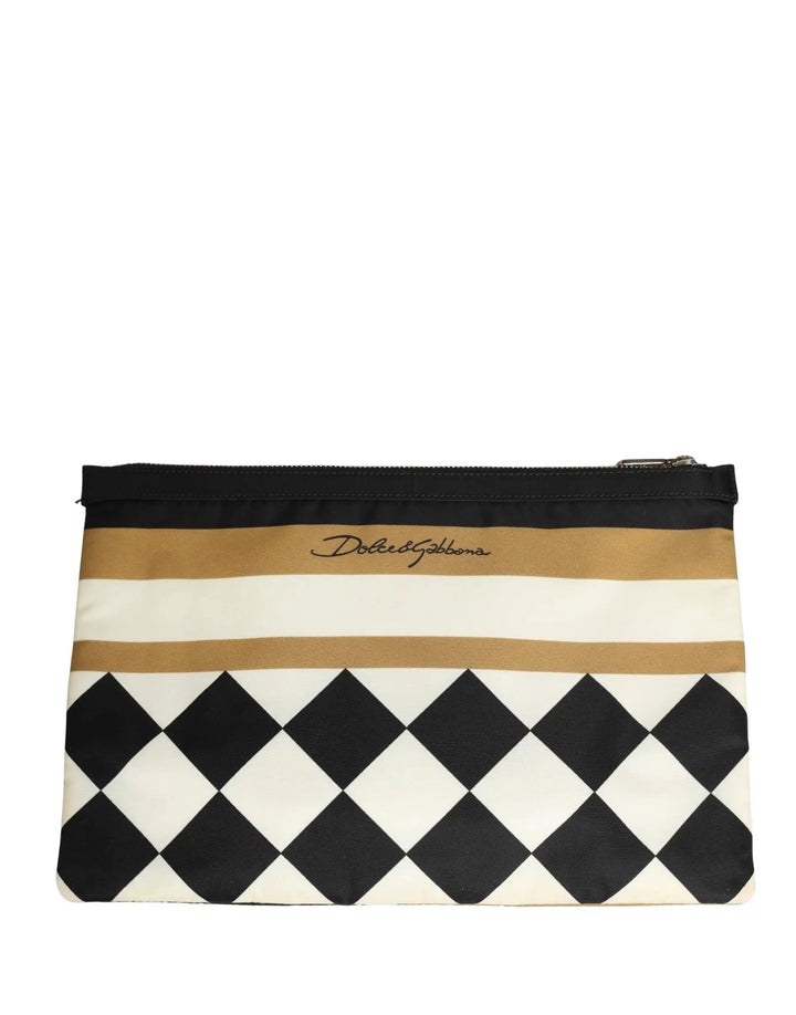 Dolce &amp; Gabbana Multicolor Checkered Logo Print Nylon Clutch Borse Bag