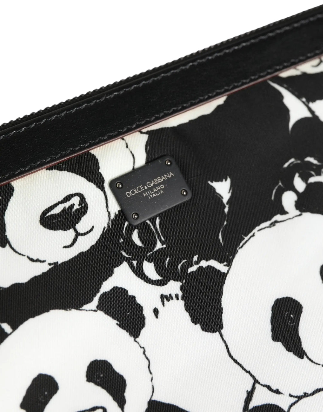 Dolce &amp; Gabbana Black White Panda Print Nylon Clutch Men Pouch Borse Bag