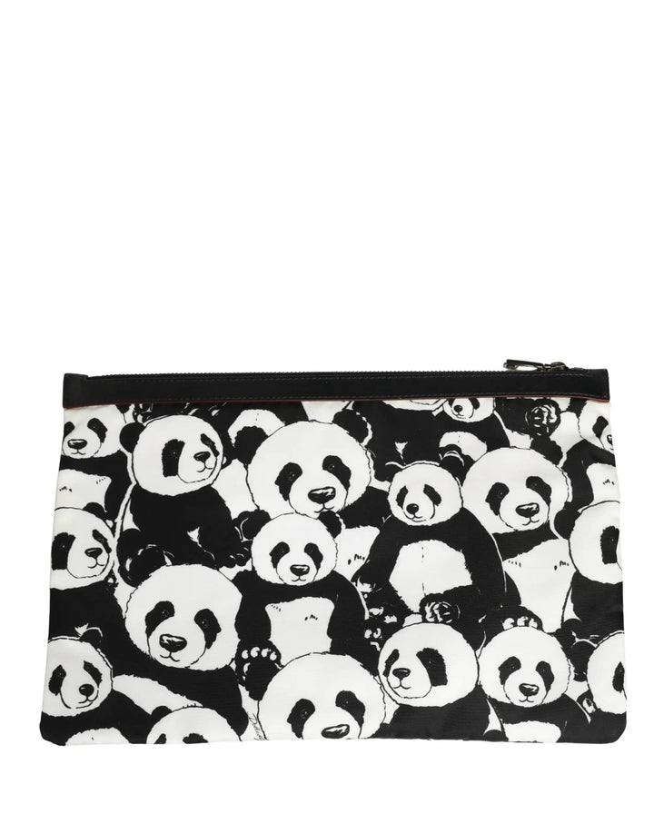 Dolce &amp; Gabbana Black White Panda Print Nylon Clutch Men Pouch Borse Bag