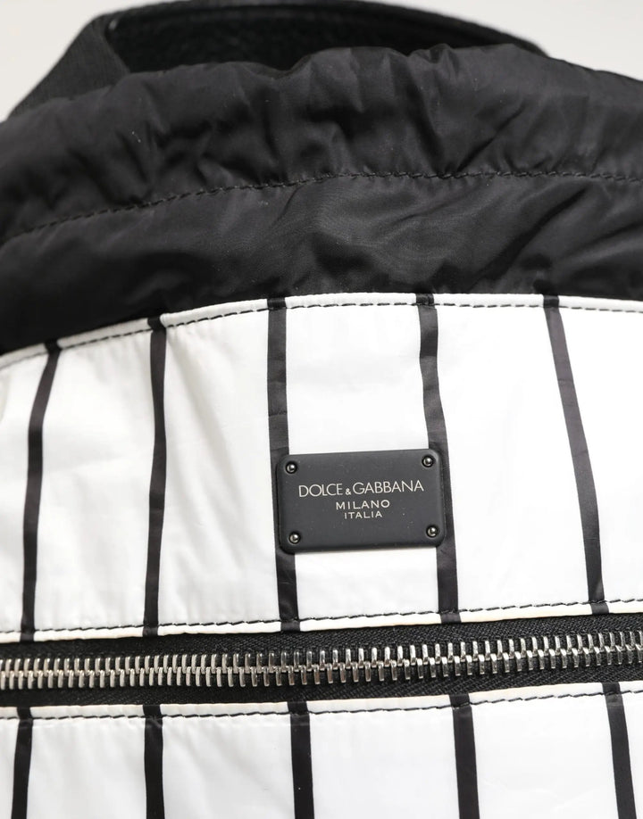 Dolce &amp; Gabbana Black White Striped Polyester Drawstring Backpack Men Bag