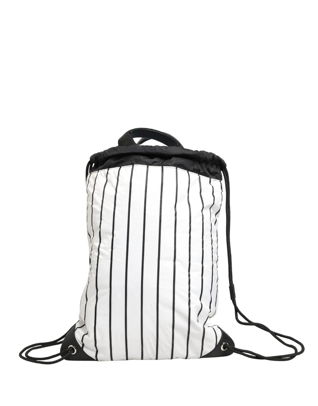 Dolce &amp; Gabbana Black White Striped Polyester Drawstring Backpack Men Bag