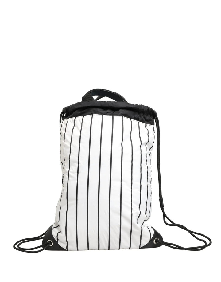 Dolce &amp; Gabbana Black White Striped Polyester Drawstring Backpack Men Bag