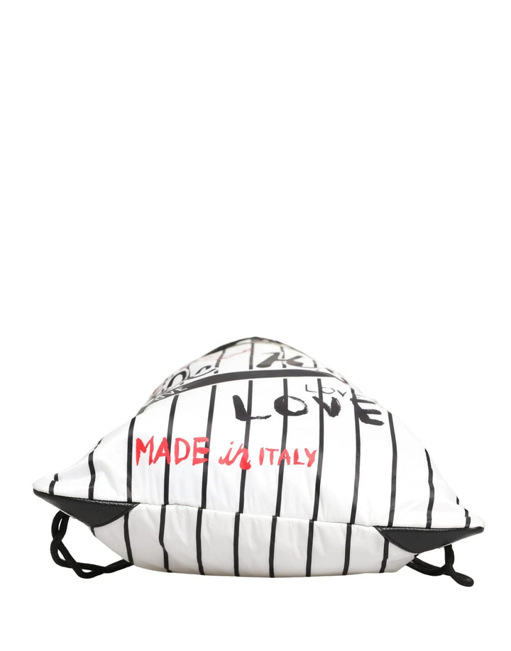 Dolce &amp; Gabbana Black White Striped Polyester Drawstring Backpack Men Bag