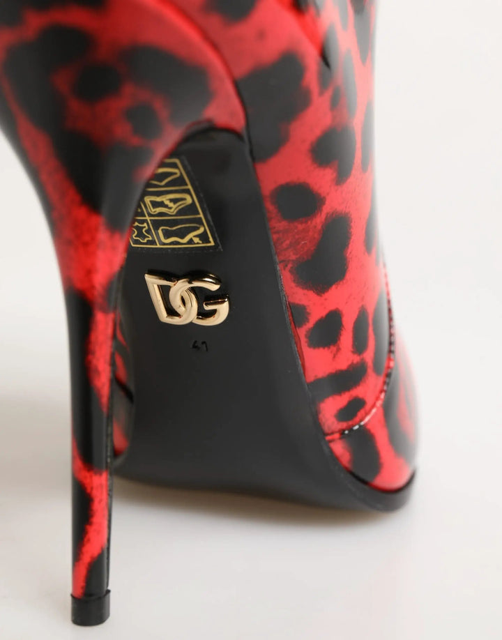 Dolce &amp; Gabbana Red Leopard Cardinale Ankle Boots Shoes
