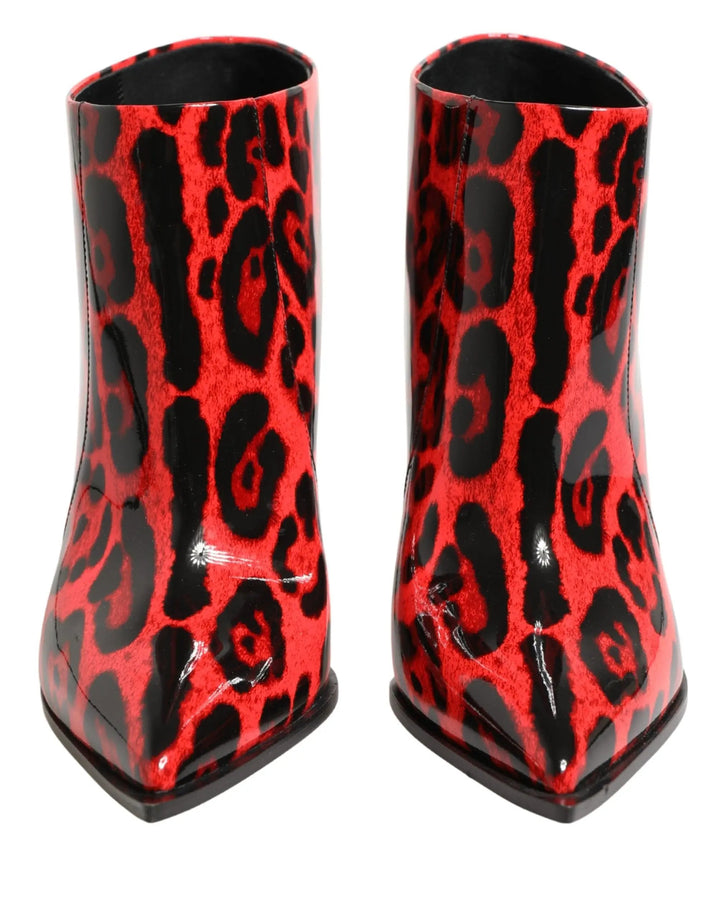 Dolce &amp; Gabbana Red Leopard Cardinale Ankle Boots Shoes