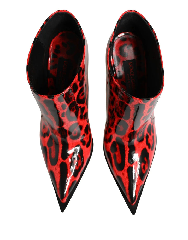 Dolce &amp; Gabbana Red Leopard Cardinale Ankle Boots Shoes