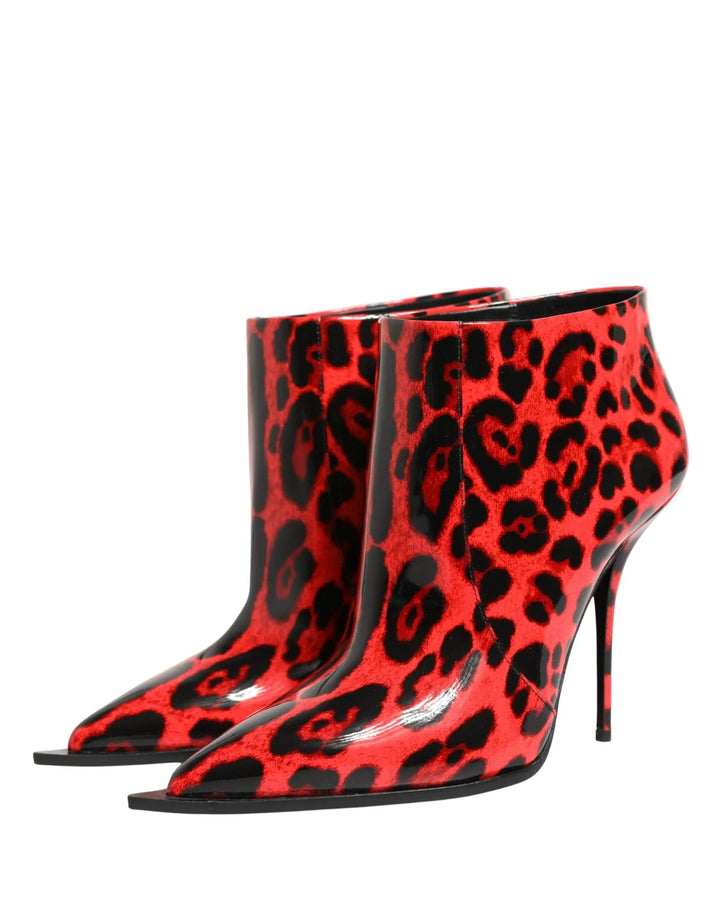 Dolce &amp; Gabbana Red Leopard Cardinale Ankle Boots Shoes