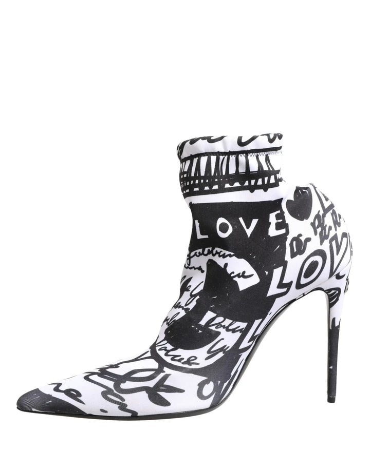 Dolce &amp; Gabbana White Graffiti Stretch Ankle Boots Shoes