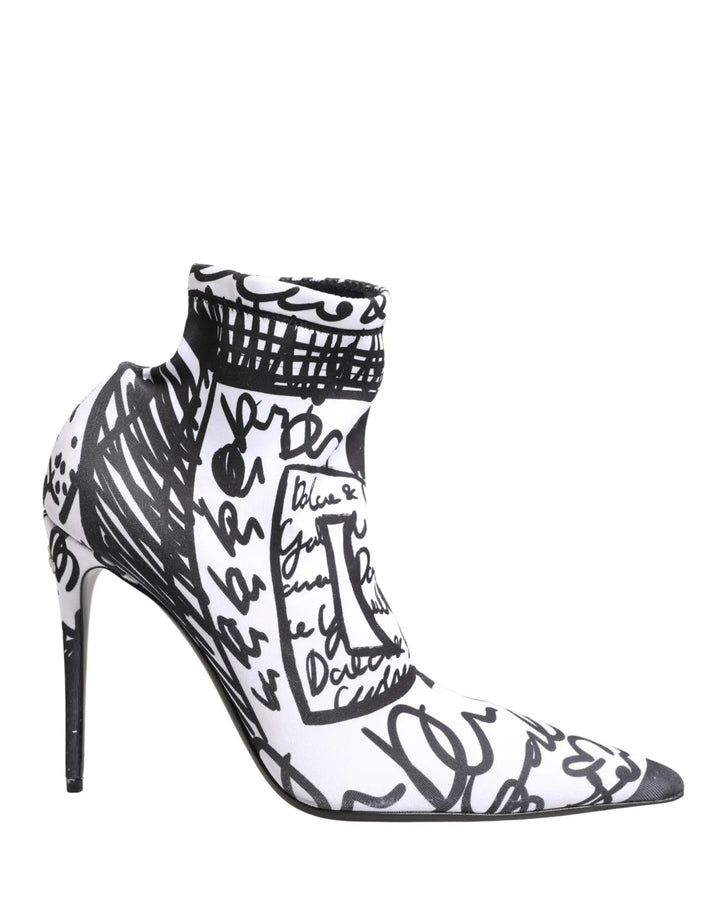 Dolce &amp; Gabbana White Graffiti Stretch Ankle Boots Shoes