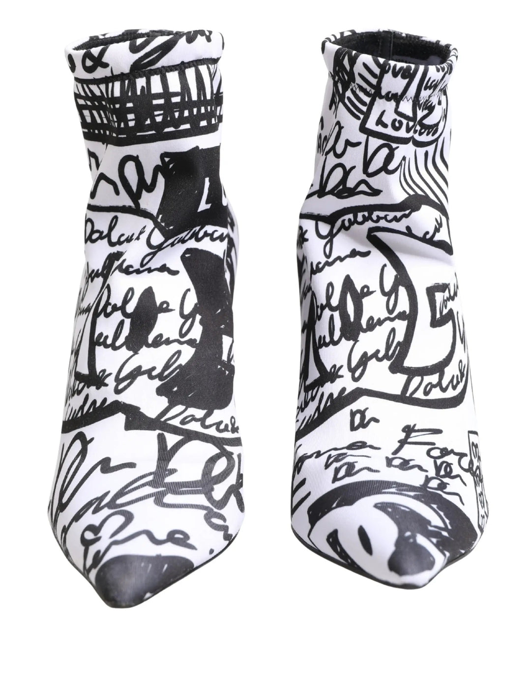 Dolce &amp; Gabbana White Graffiti Stretch Ankle Boots Shoes