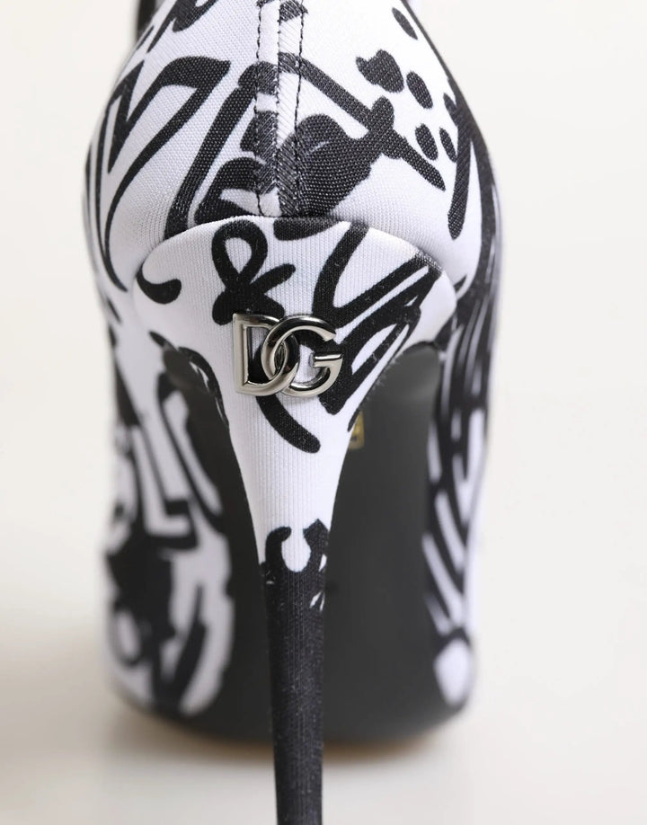 Dolce &amp; Gabbana White Graffiti Stretch Ankle Boots Shoes