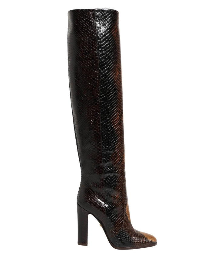 Dolce &amp; Gabbana Brown Exotic Leather Knee High Boots Shoes