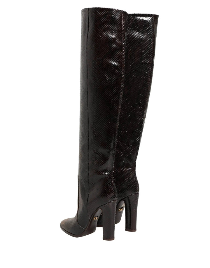 Dolce &amp; Gabbana Brown Exotic Leather Knee High Boots Shoes