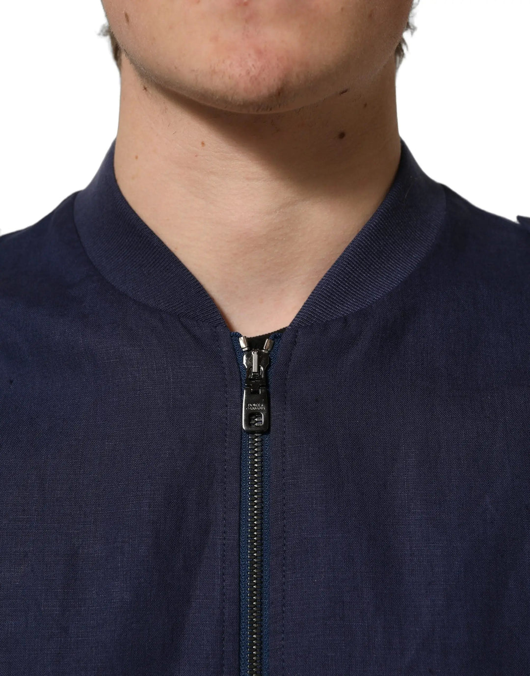 Dolce &amp; Gabbana Sample Sale | Dolce &amp; Gabbana Blue Linen Full Zip Men Bomber Jacket - | Designer outlet