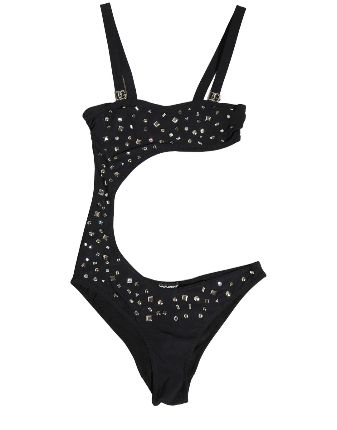 Dolce &amp; Gabbana Sample Sale | Dolce &amp; Gabbana Black Embellished Cutout Bandeau One Piece Swimwear - | Designer outlet